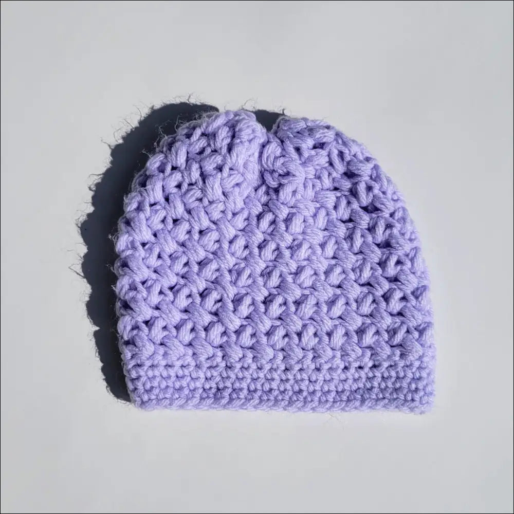 Lavender crochet beanie hat with textured stitch for babies 3-6 months cozy beanie