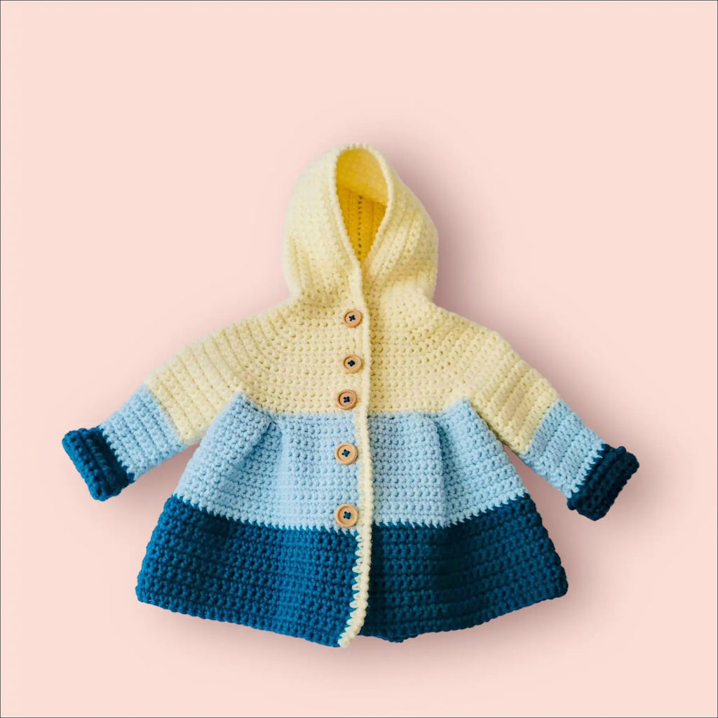 Cute Crocheted Adorable Aurora Babydoll Sweater for Babies 3-6 Months in Color Blocks