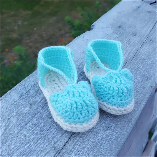 Turquoise and white crocheted baby espadrilles perfect for little feet