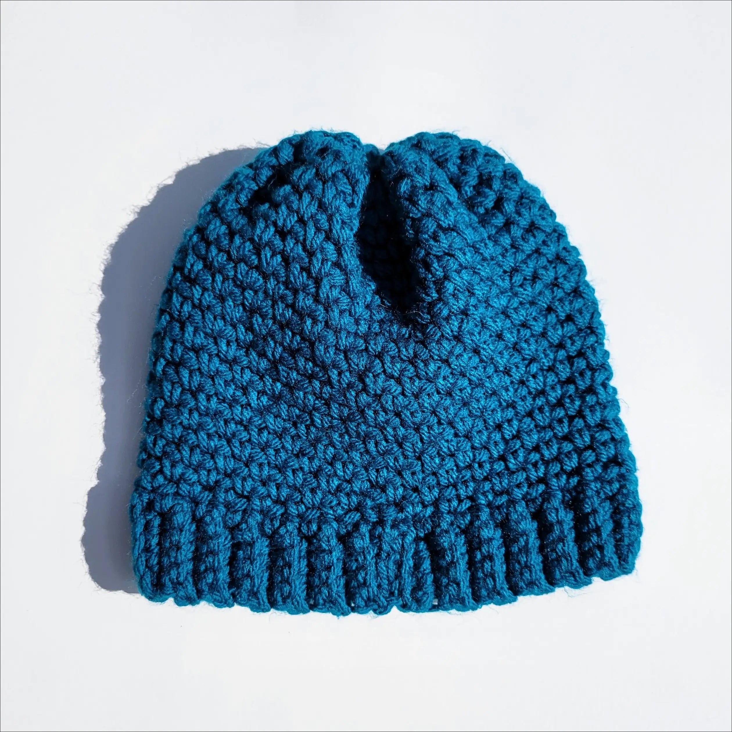 Teal knitted beanie hat with a ribbed edge for Cozy Purple Crochet Beanie Hat, 3-6 months