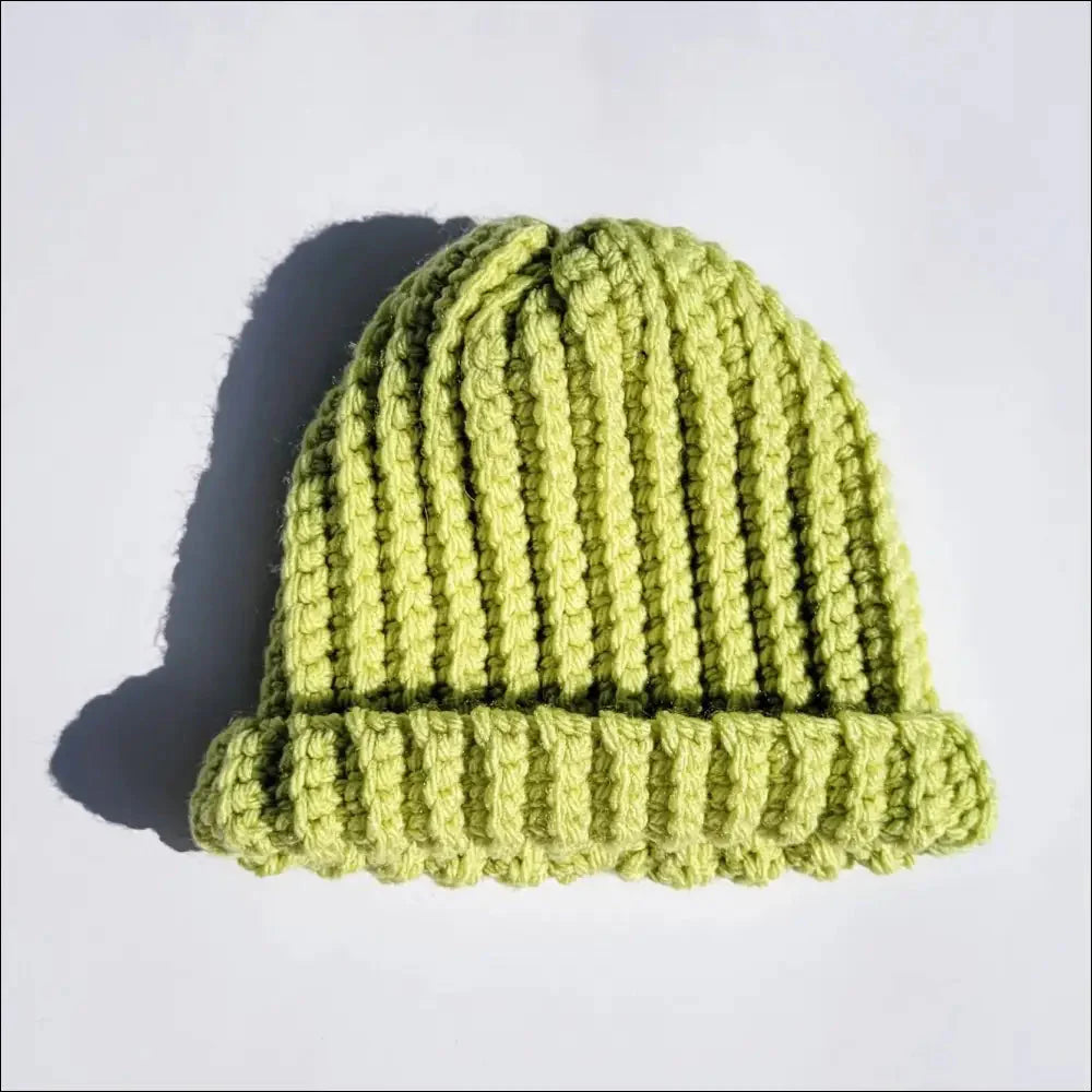 Lime green knitted beanie hat with ribbed texture for 3-6 months cozy beanie look