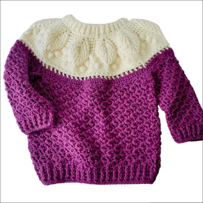 Hand-knitted Harvest Sweater with cream yoke and purple body for toddler clothing