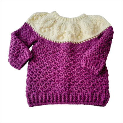 Cozy Harvest Sweater for Toddlers with cream yoke and purple body, perfect toddler clothing