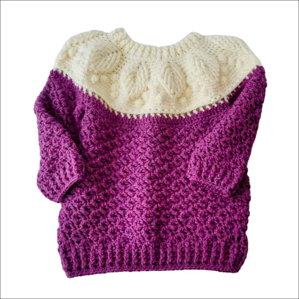 Cozy Harvest Sweater for Toddlers featuring a cream yoke and purple body. Perfect toddler clothing!