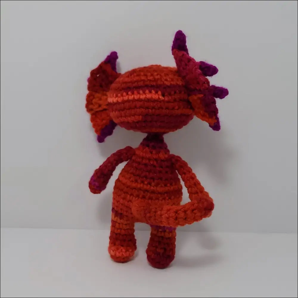 Crochet doll with purple and orange hair from Impkins Enchanted Forest Fairy Creatures