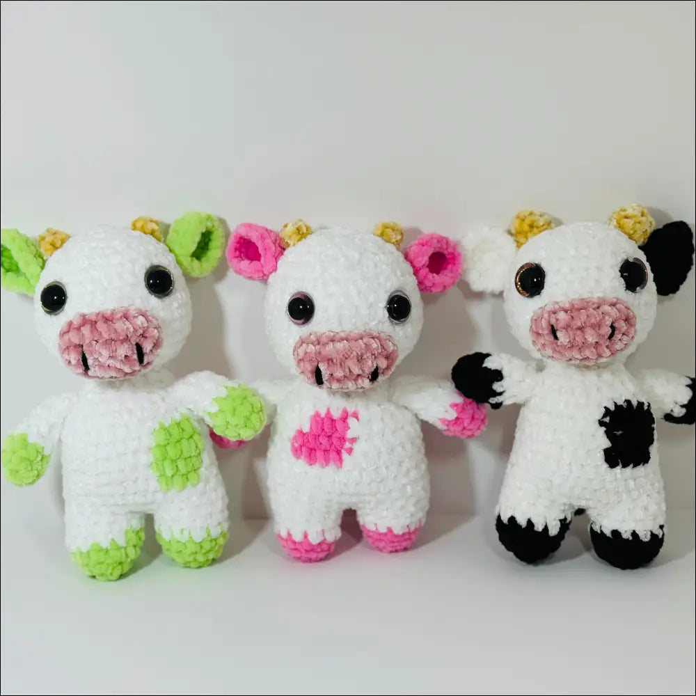 Three adorable Jersey Cow plush toys in cute colors, perfect for snuggles and playtime