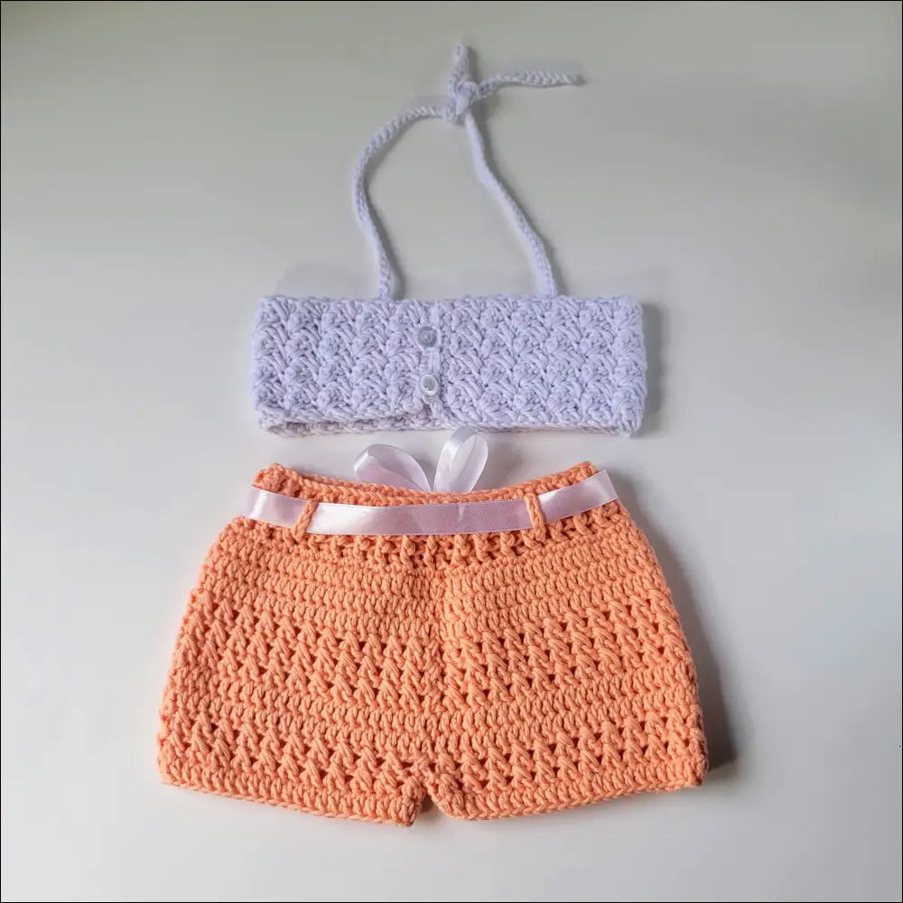 Crocheted peachy short set for baby and toddler summer style with bandeau top and shorts