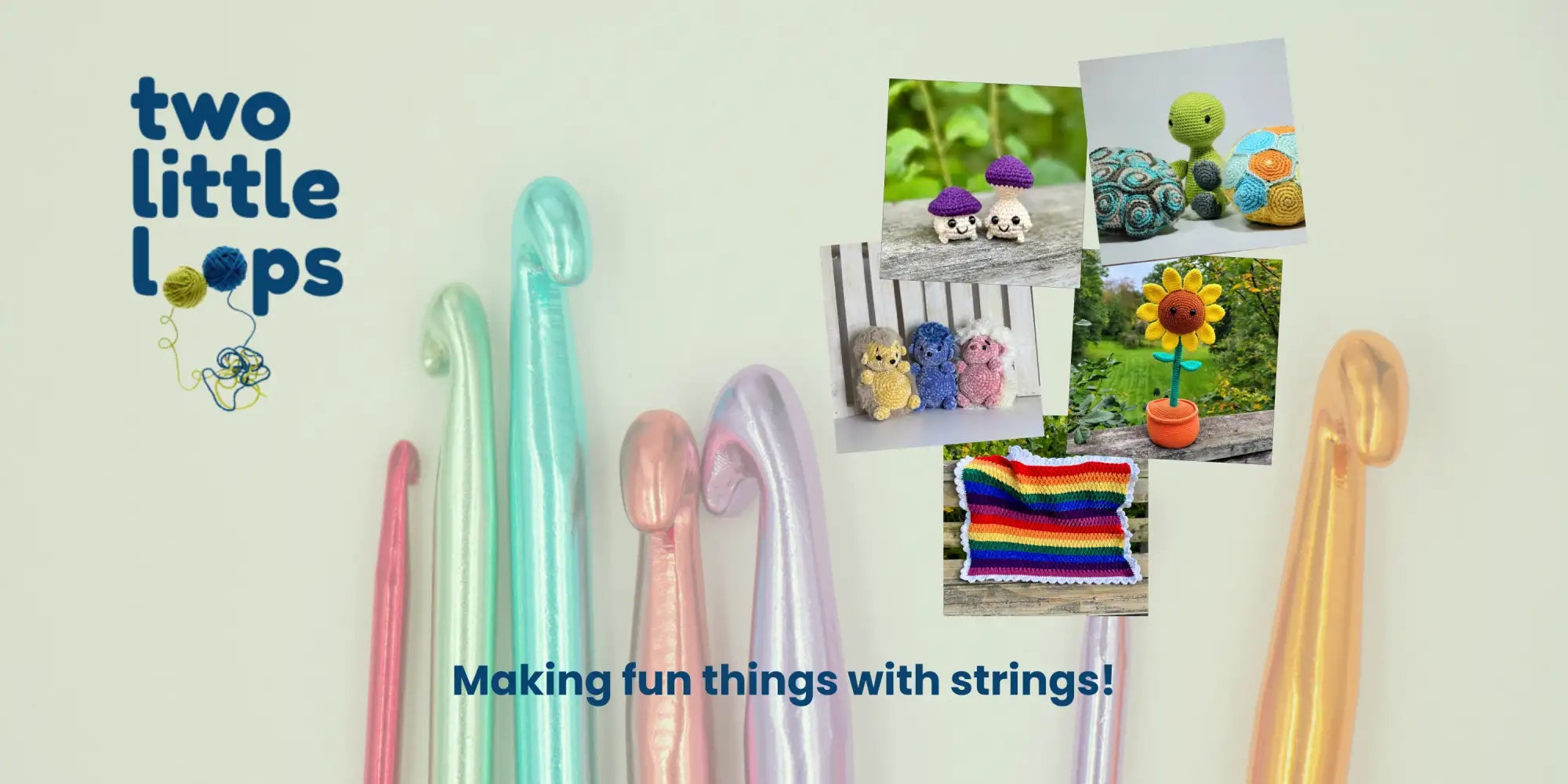 Pastel-colored crochet hooks set in a row, featuring ergonomic handles and vibrant hues like pink, blue, green, yellow, purple, orange, and white.