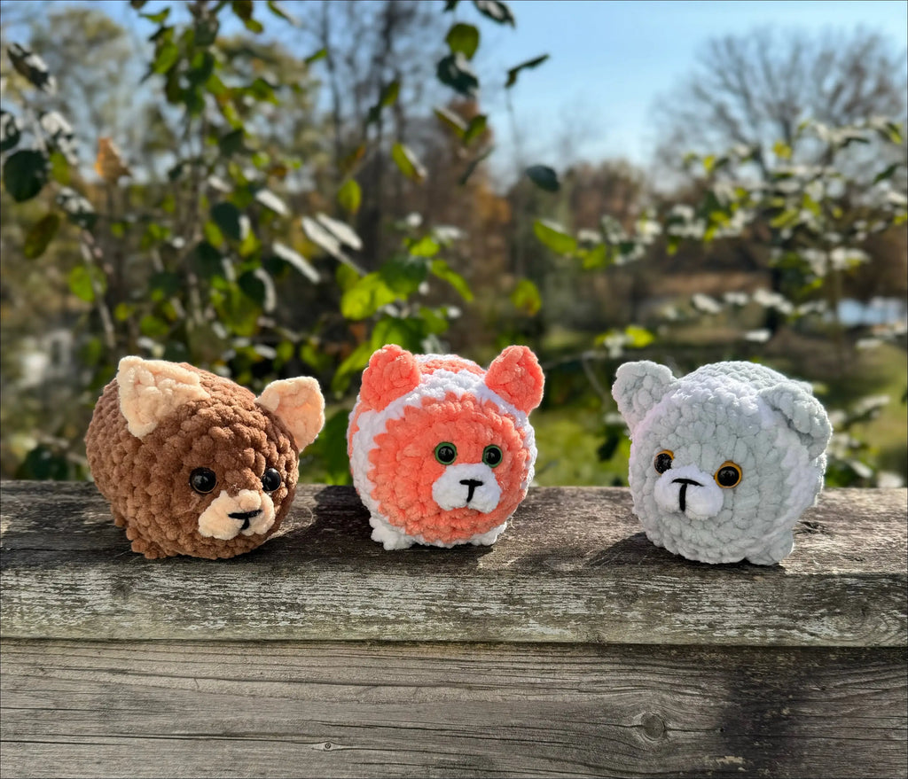 Three plush animal heads of a bear, fox, and polar bear for your adorable plump kitty collection
