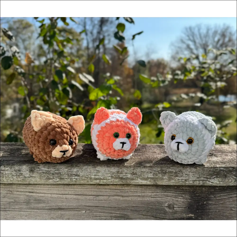 Three plush animal heads of a bear, fox, and polar bear for your adorable plump kitty collection