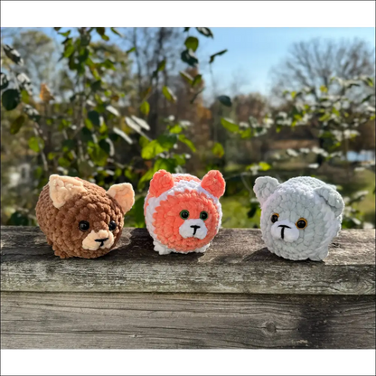 Three plush animal heads of a bear, fox, and polar bear for your adorable plump kitty collection