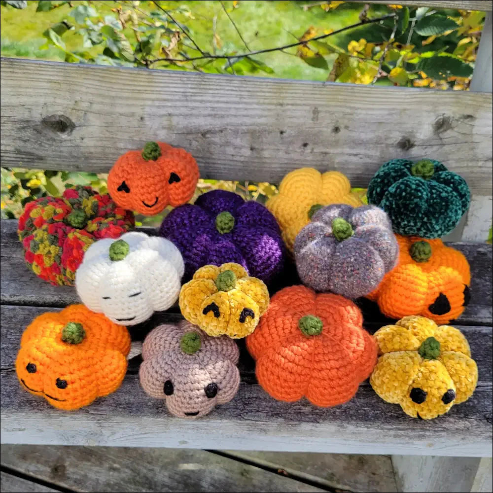 Colorful collection of crocheted pumpkins for fun pumpkin season decor