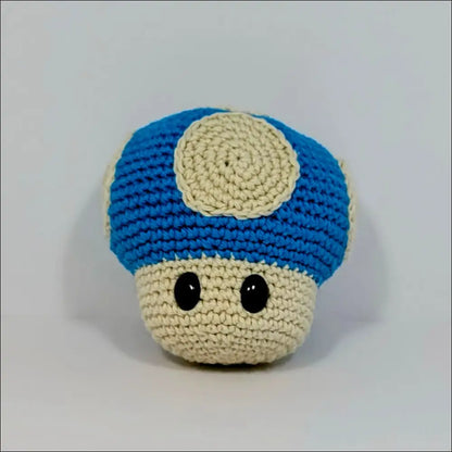 Cute crochet mushroom with blue hat from Super Mario Mushrooms Mini Toy Set