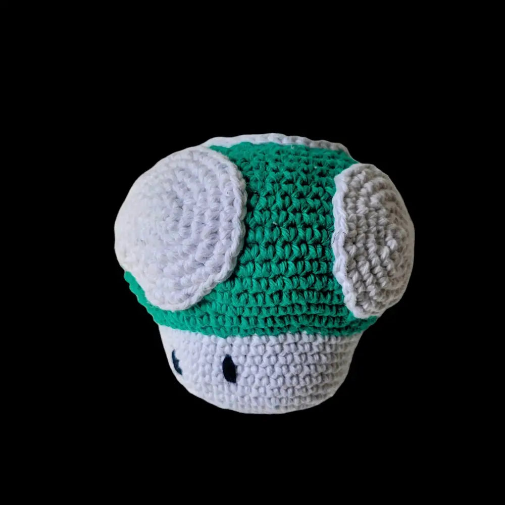 Crocheted green and white Super Mario Mushroom from the Mini Toy Set for fans