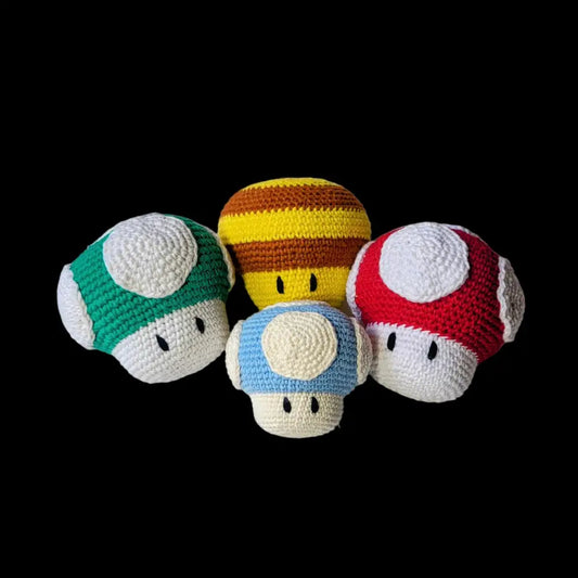 Cute Crocheted Super Mario Mushrooms Mini Toy Set for nostalgic fans of Mario mushrooms