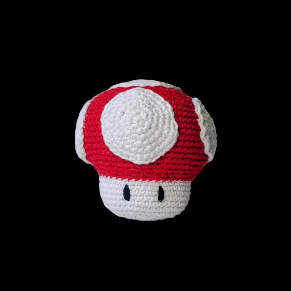 Crocheted red and white Super Mario Mushroom from the Mini Mushroom Toy Set