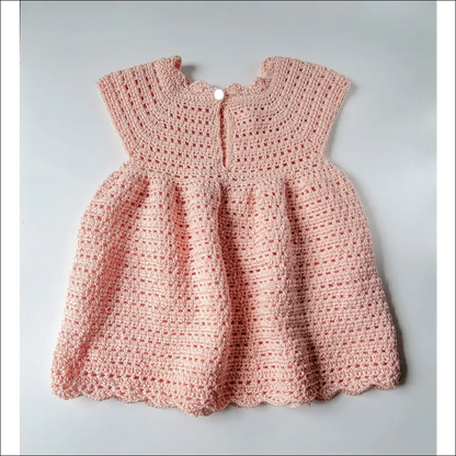 Pink Crocheted Sweet Cecilia Dress with Short Sleeves and Gathered Skirt for Baby Girls