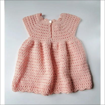 Pink Crocheted Sweet Cecilia Dress with Short Sleeves and Gathered Skirt for Baby Girls