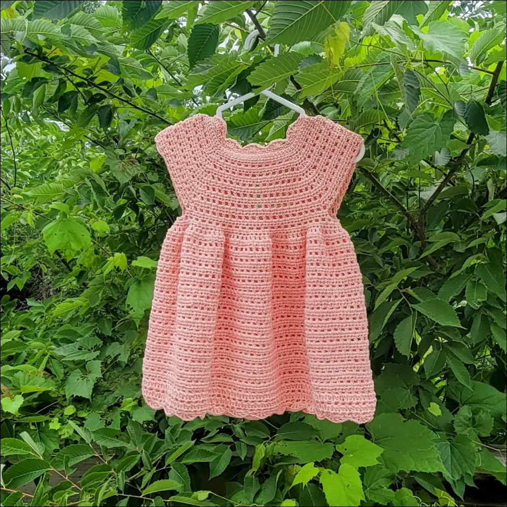 Cute Pink Crocheted Sweet Cecilia Dress with Short Sleeves and Gathered Skirt for Girls