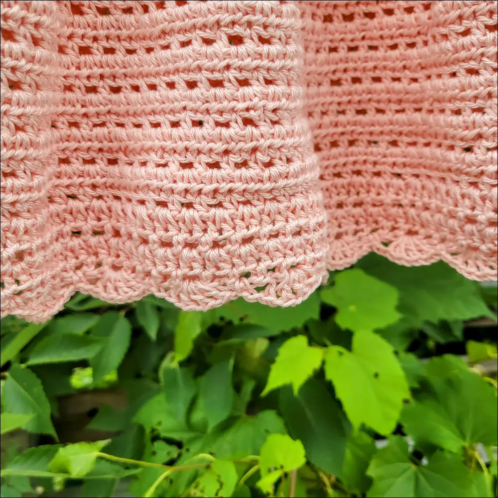 Pink crocheted fabric with scalloped edge for the Sweet Cecilia Dress for girls