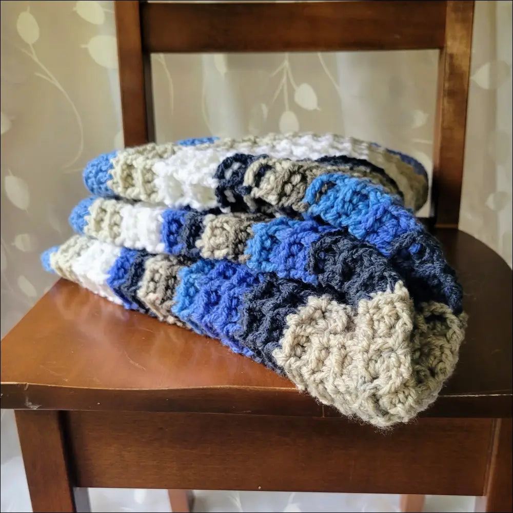 Cozy blue, gray, and white striped Waffle Baby Blanket for ultimate comfort and playtime